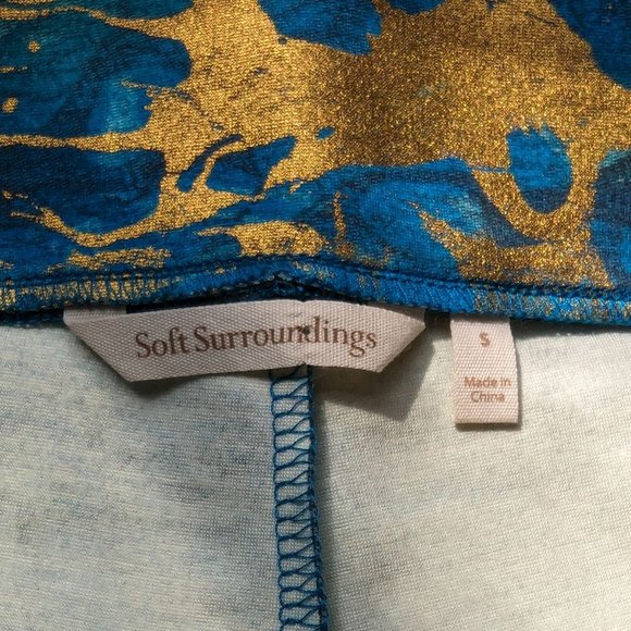 Soft Surroundings Florentine teal shimmer gold abstract print ankle pants small - Picture 6 of 7